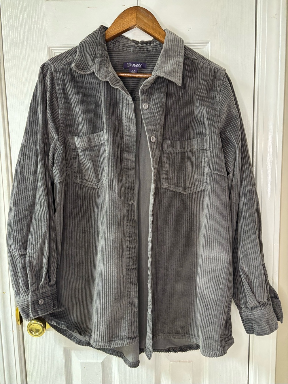 Roaman's Gray Corduroy Button-Up Shirt Jacket